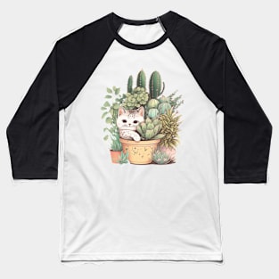 Cat and Plants Baseball T-Shirt